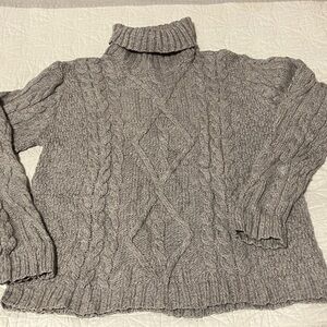 Aran Mor Iteland Gray Cable Knit Turtleneck Sweater 100% wool size XL